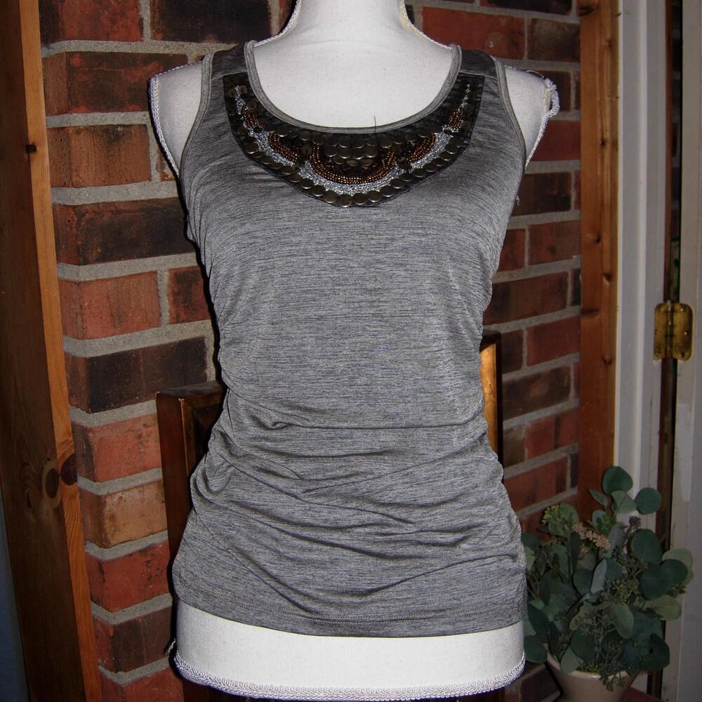 BCX Y2K Embellished Ruched Sides Cut Out Back Top M